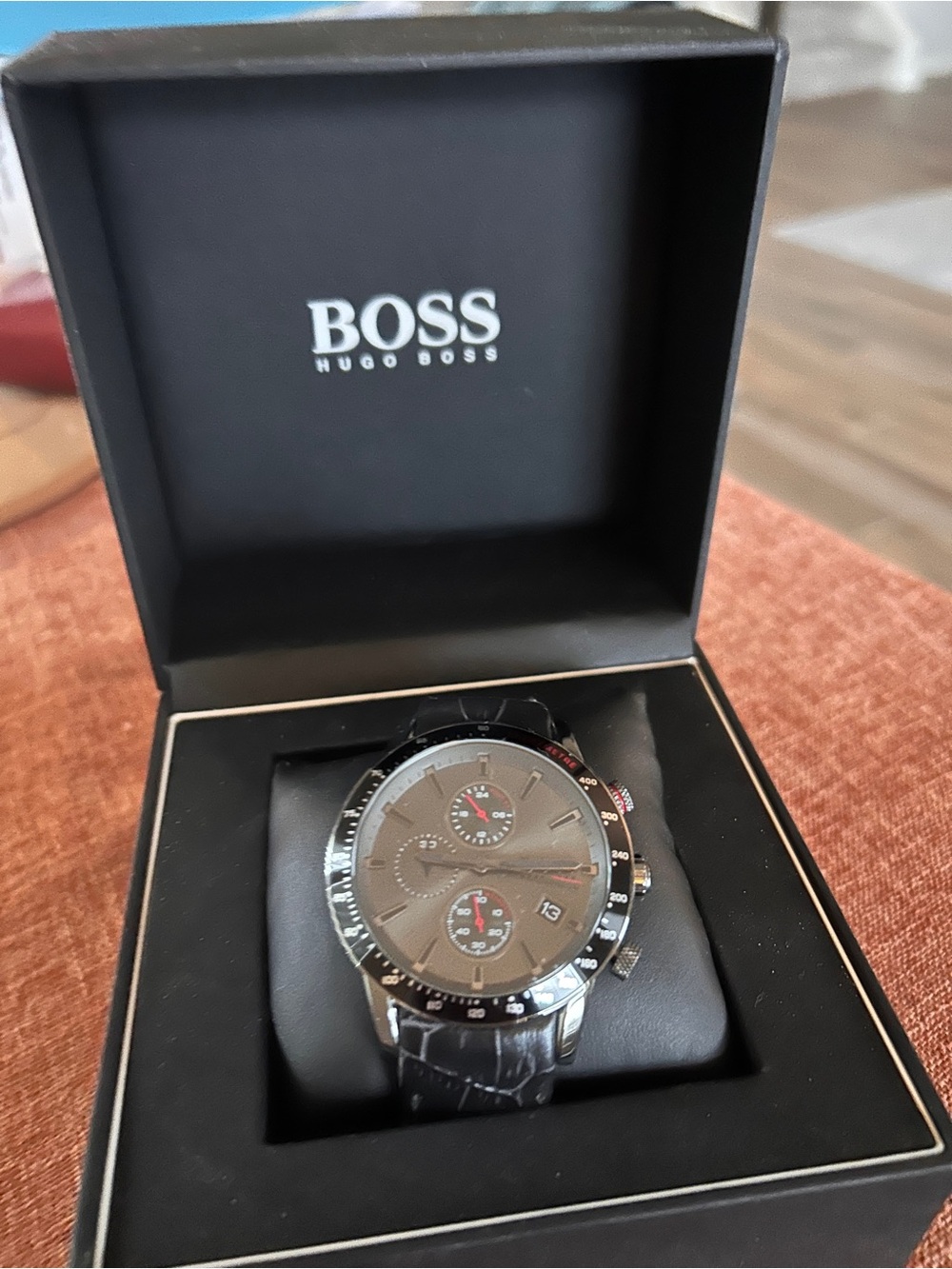 BOSS Men's Black and Silver Chronograph Watch